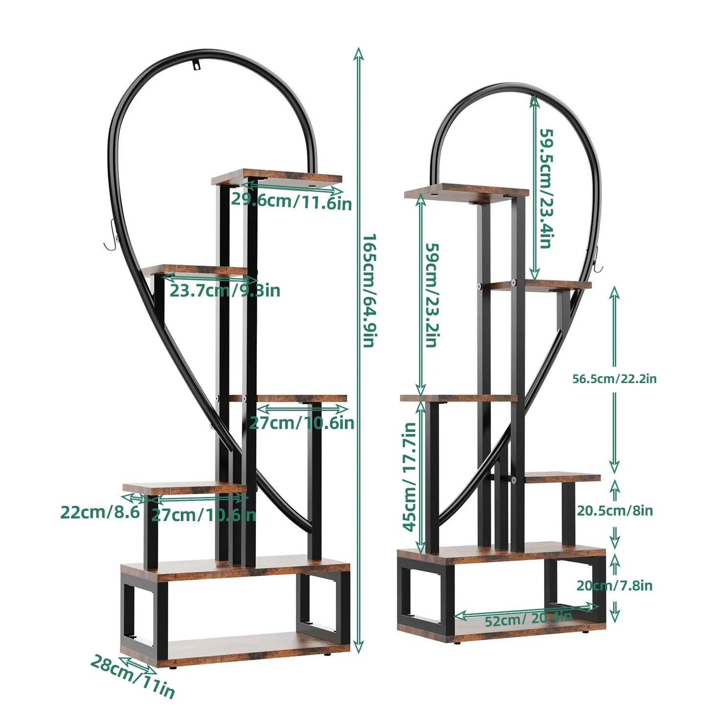 DecorBites™ Heart-Shaped Plant Stand with Hooks for 20 Pots