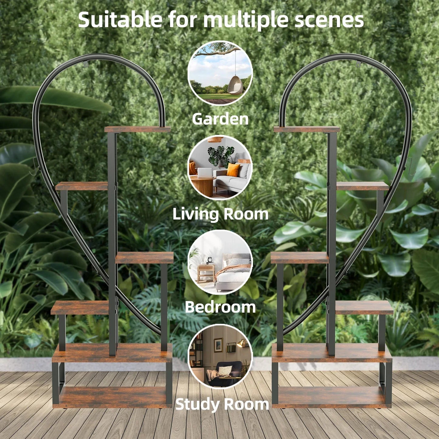 DecorBites™ Heart-Shaped Plant Stand with Hooks for 20 Pots