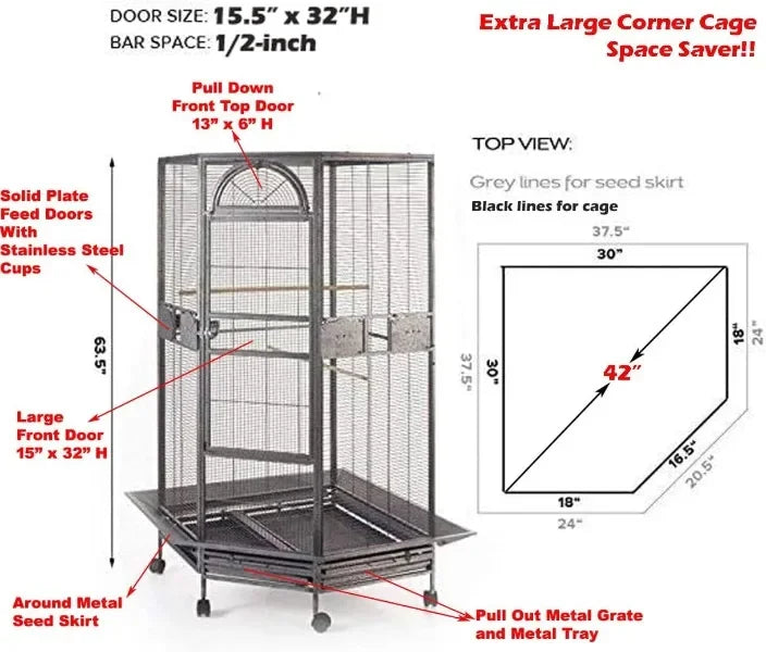 DecorBites™ Large Wrought Iron Parrot Cage with Rolling Base