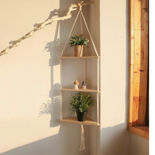 DecorBites™ Macrame Wall Hanging Corner Shelf for Boho Decor
