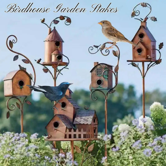 DecorBites™ Metal Birdhouse Garden Stakes for Outdoor Decor