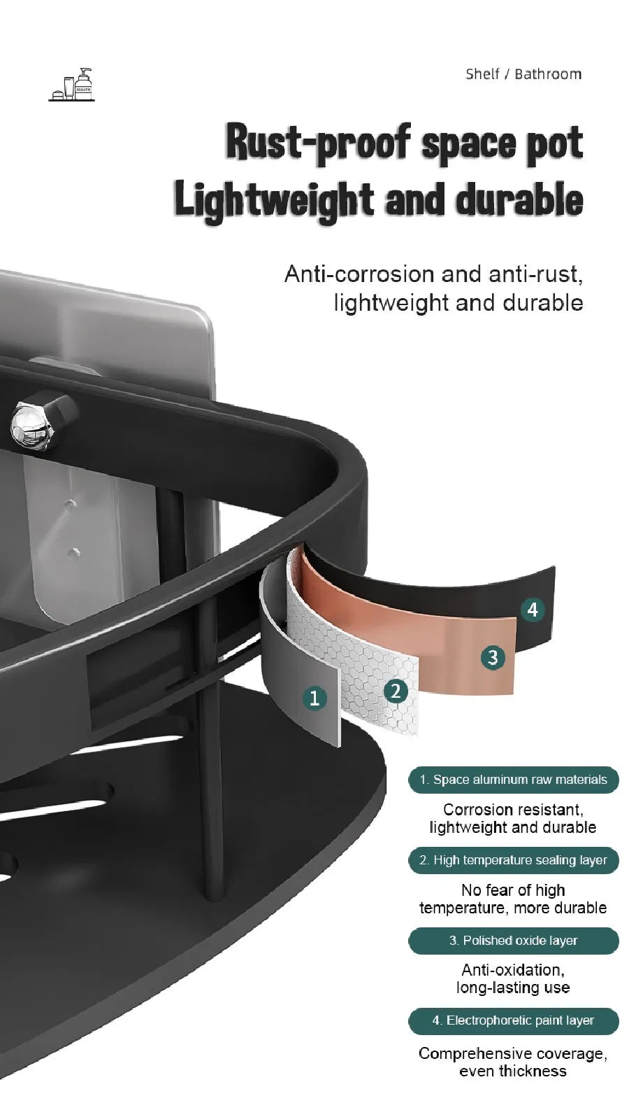 DecorBites™ Modern Aluminum Bathroom Corner Caddy Shelf