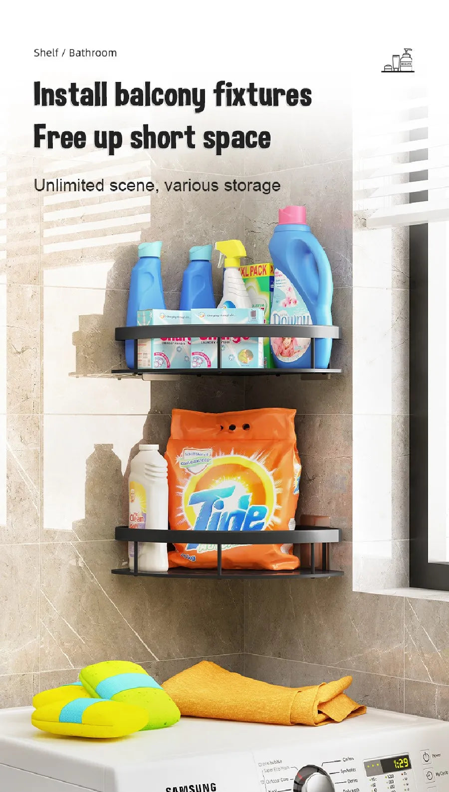 DecorBites™ Modern Aluminum Bathroom Corner Caddy Shelf