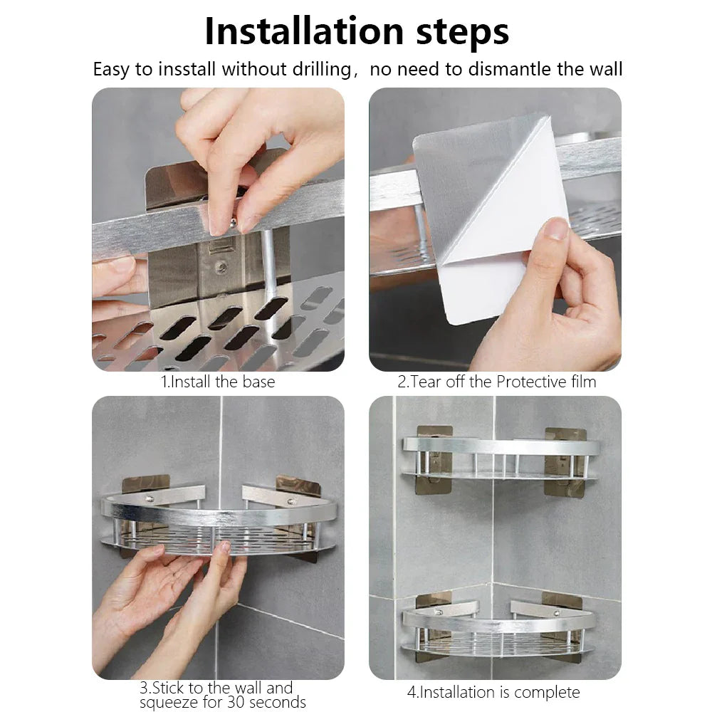 DecorBites™ Modern Aluminum Bathroom Corner Caddy Shelf