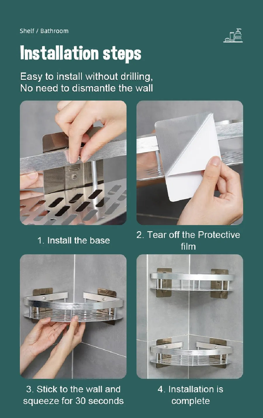 DecorBites™ Modern Aluminum Bathroom Corner Caddy Shelf