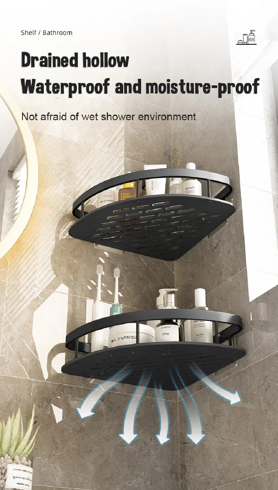DecorBites™ Modern Aluminum Bathroom Corner Caddy Shelf