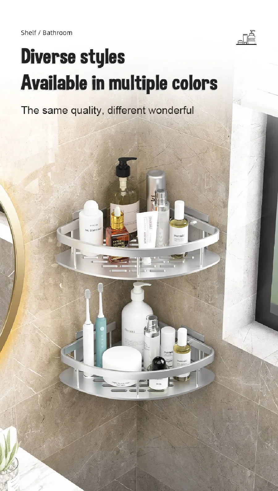 DecorBites™ Modern Aluminum Bathroom Corner Caddy Shelf