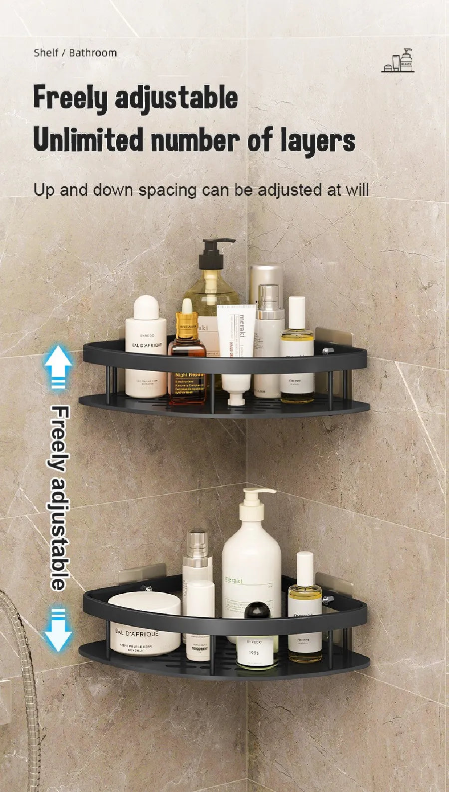 DecorBites™ Modern Aluminum Bathroom Corner Caddy Shelf