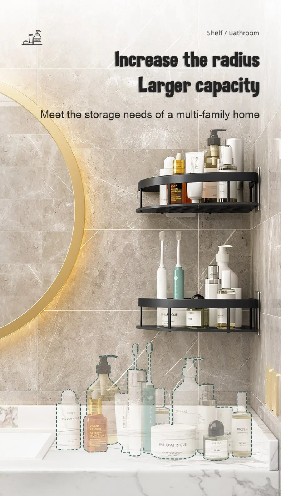 DecorBites™ Modern Aluminum Bathroom Corner Caddy Shelf