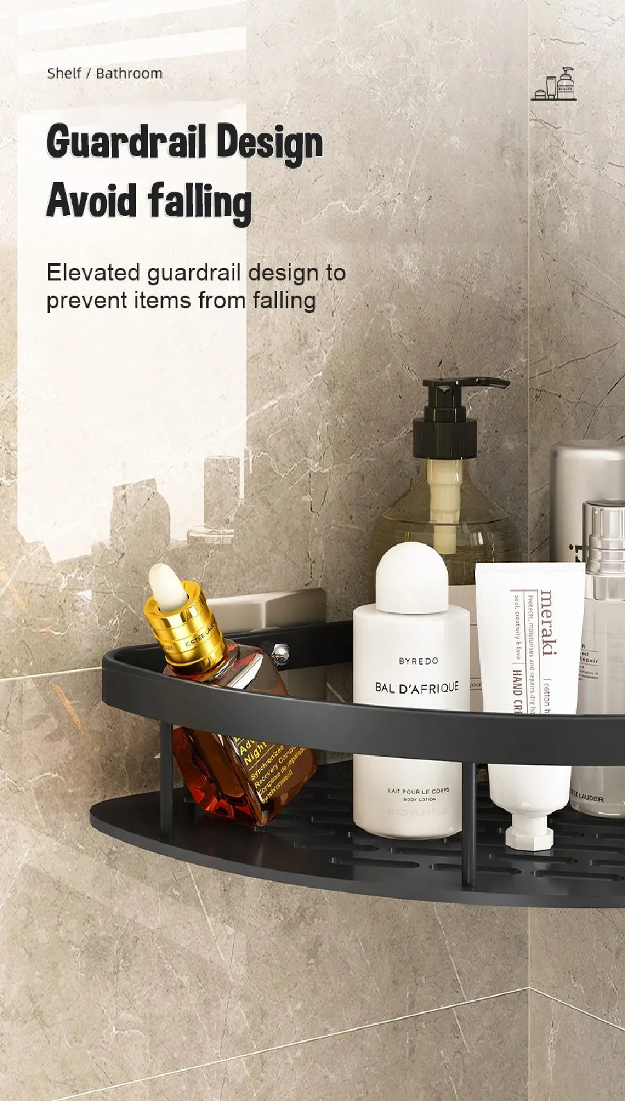 DecorBites™ Modern Aluminum Bathroom Corner Caddy Shelf