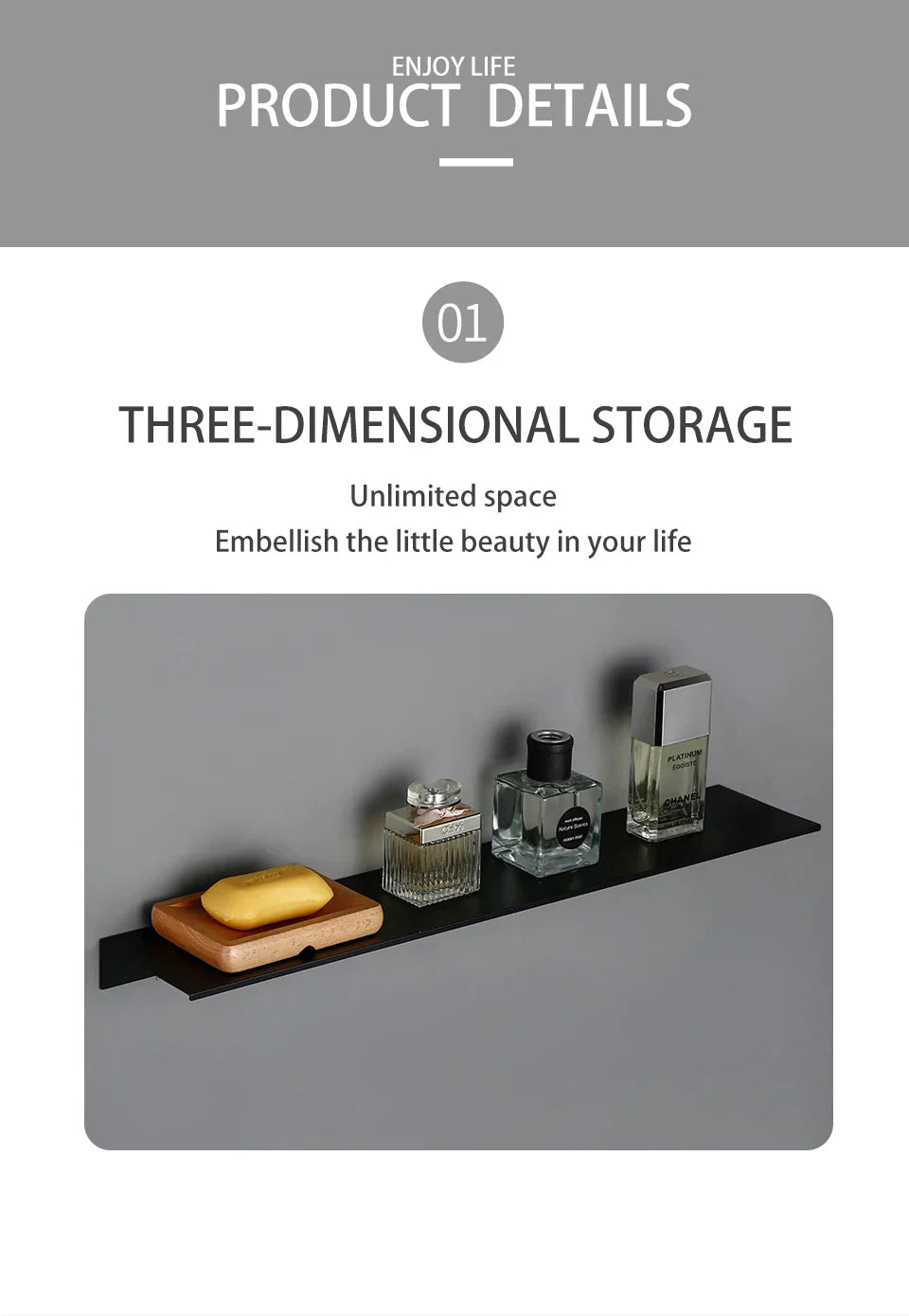 DecorBites™ Modern Black and White Wall-Mounted Organizer Shelf