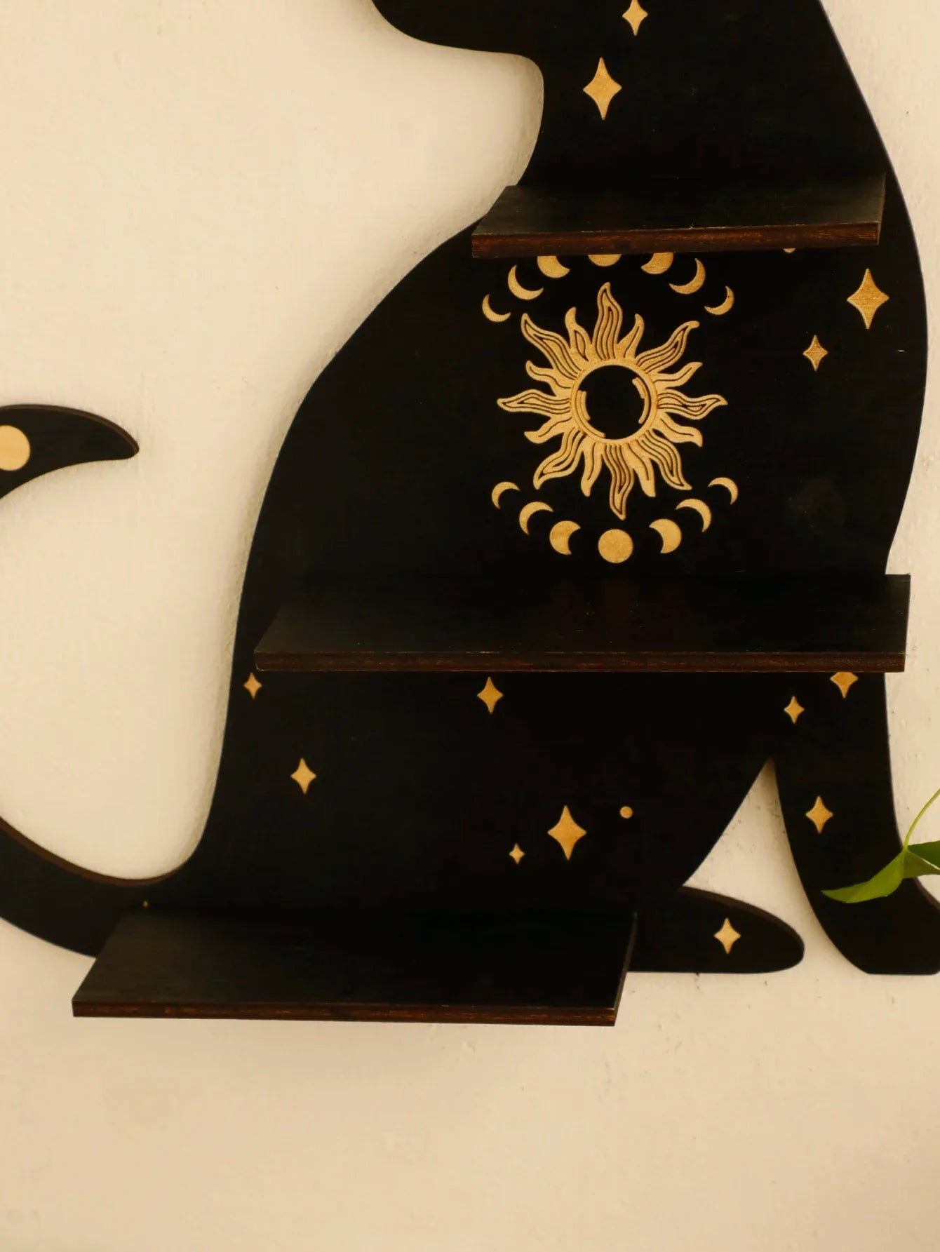 DecorBites™ Moon Phase Black Cat Wooden Shelf