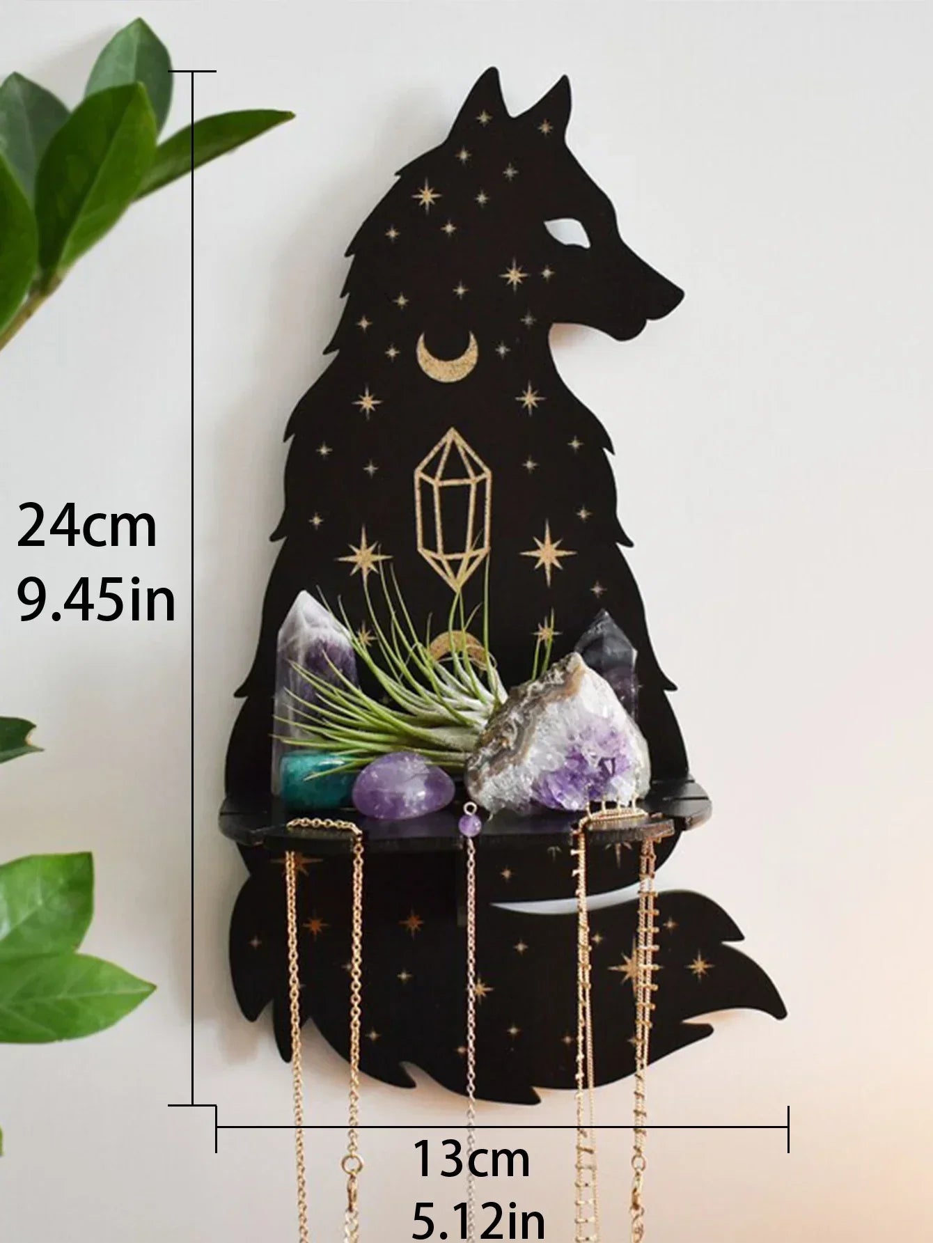 DecorBites™ Moon Phase Black Cat Wooden Shelf
