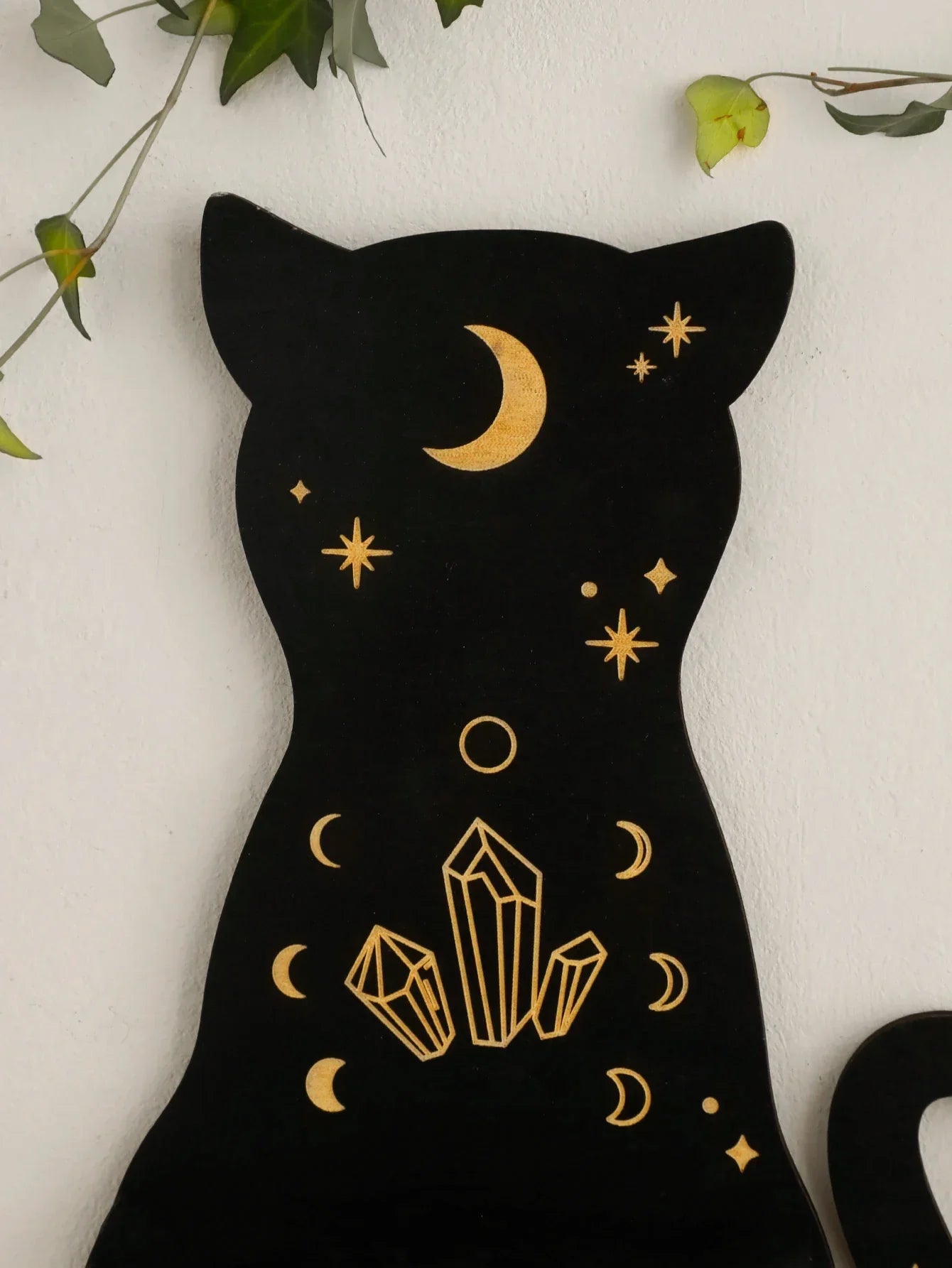 DecorBites™ Moon Phase Black Cat Wooden Shelf