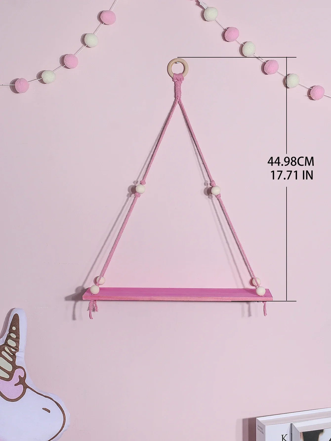 DecorBites™ Pink/Green Wooden Wall Shelf for Kids Room