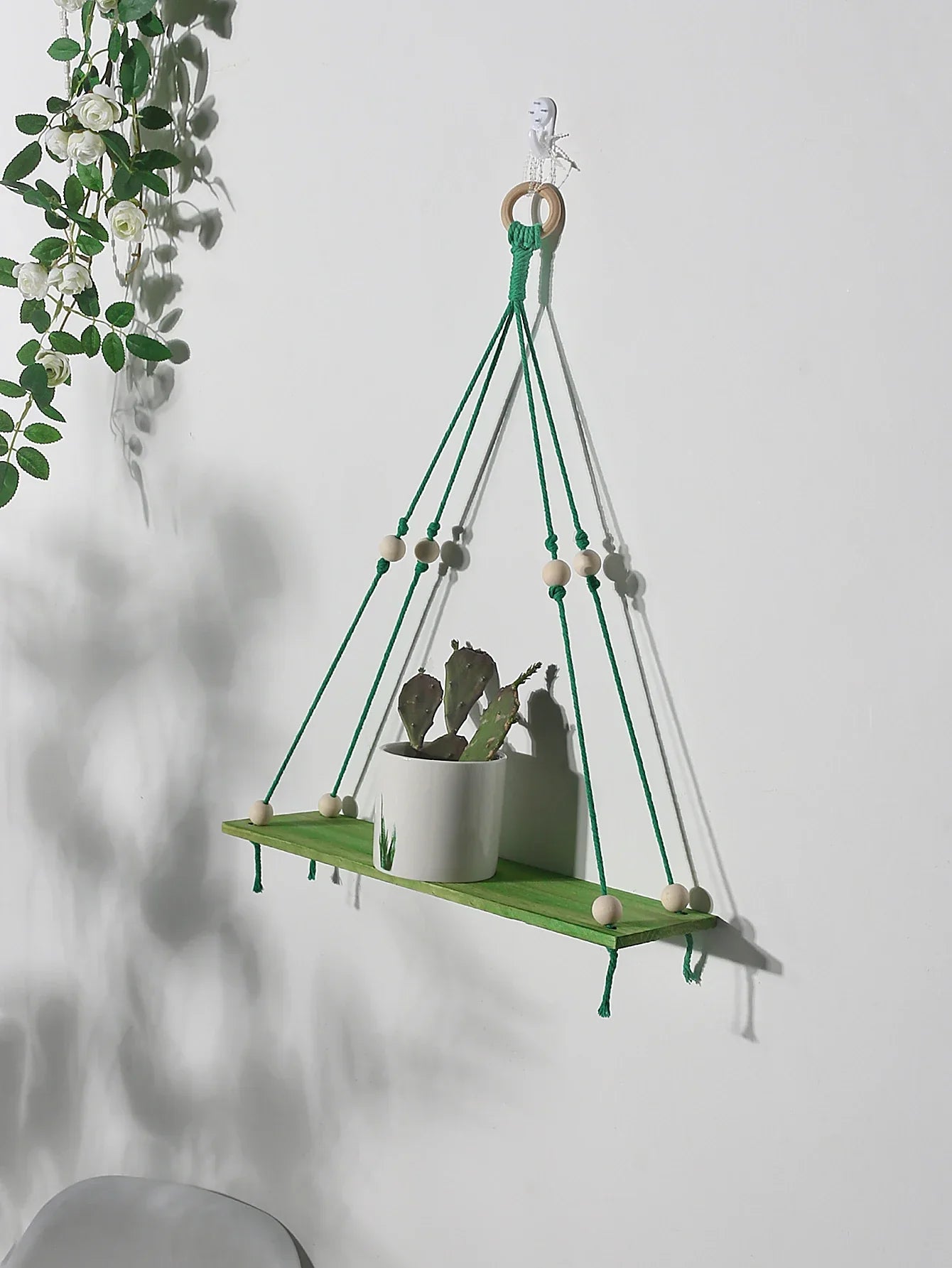 DecorBites™ Pink/Green Wooden Wall Shelf for Kids Room