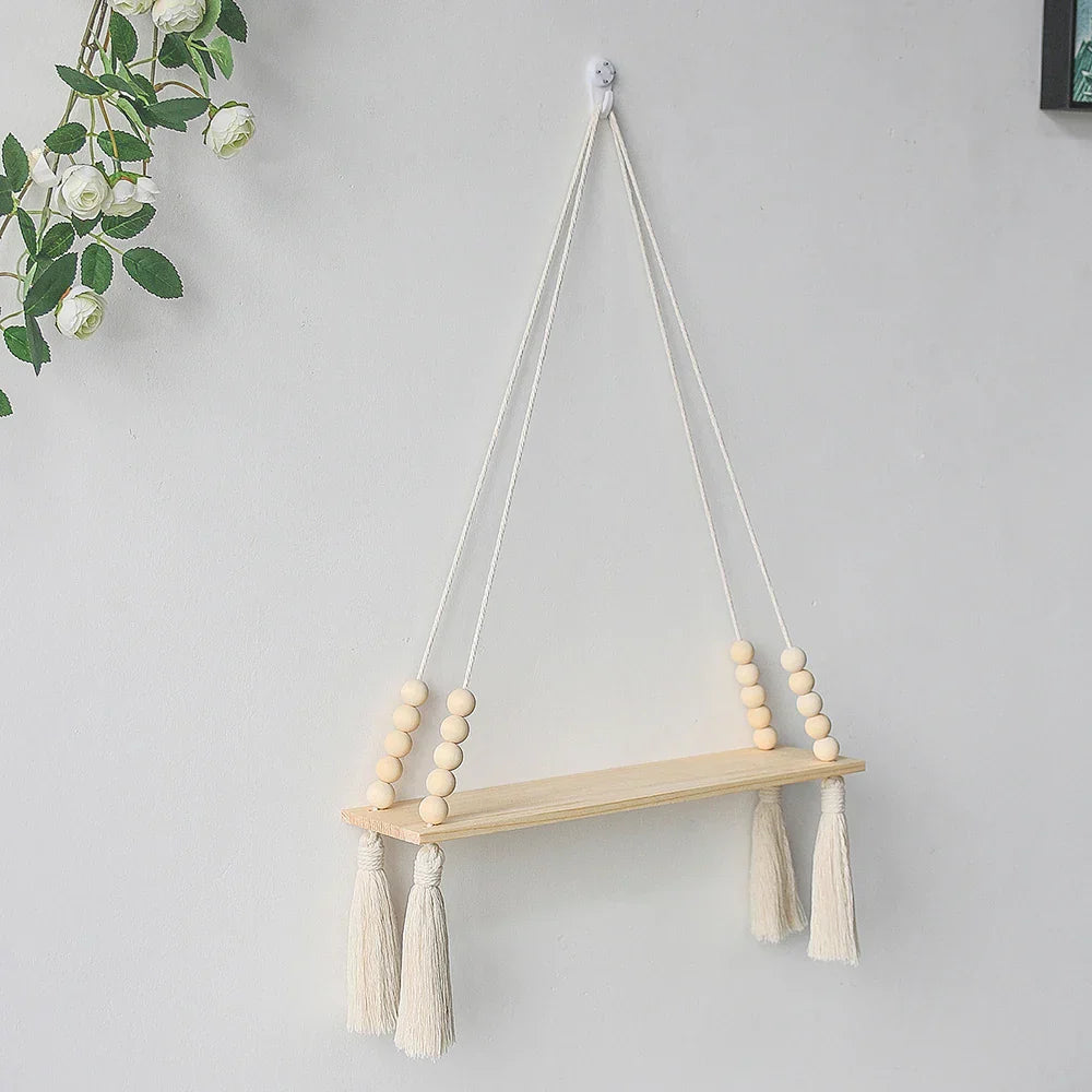 DecorBites™ Rustic Wooden Wall Shelf with Hanging Plant Storage