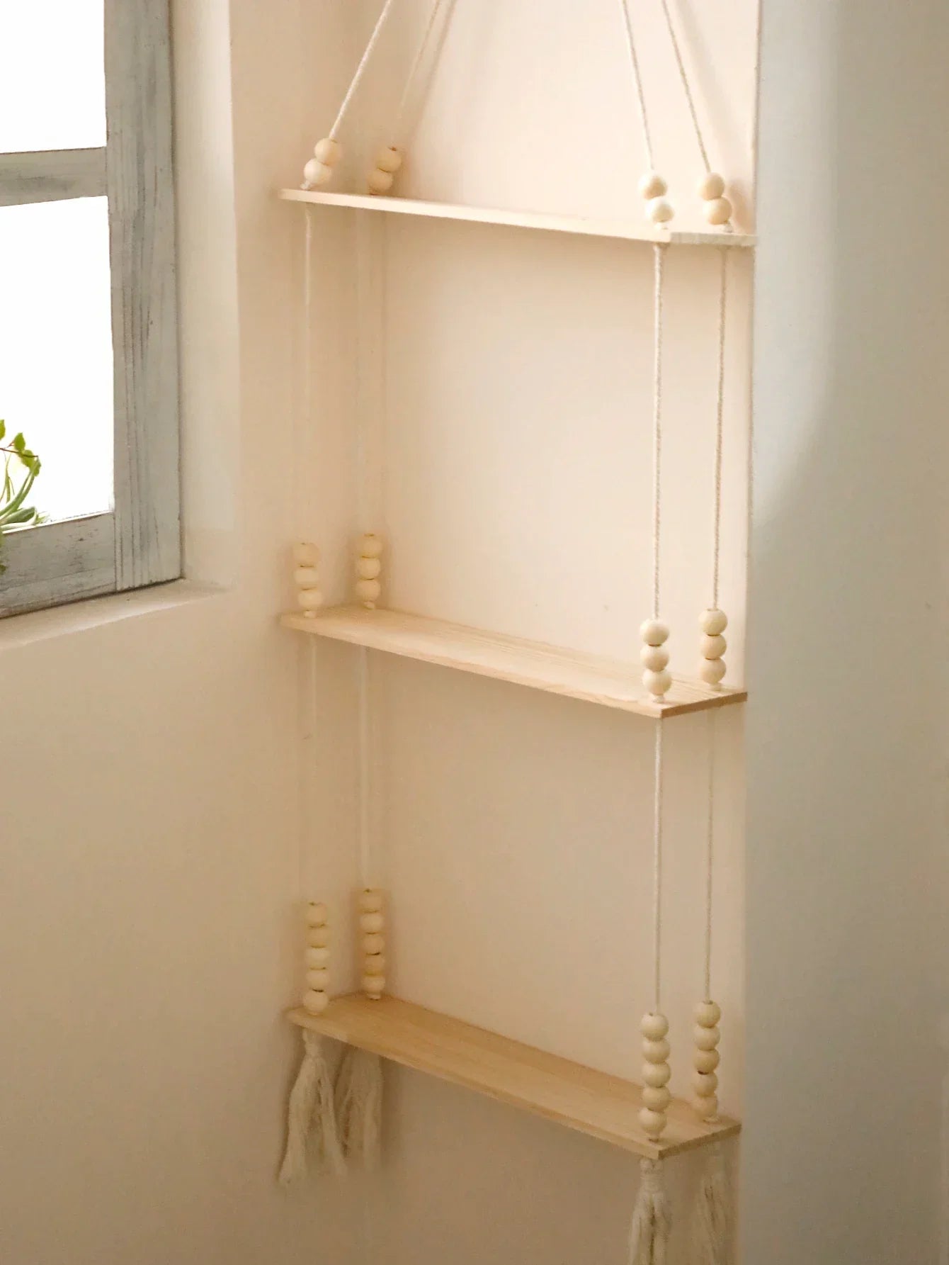 DecorBites™ Rustic Wooden Wall Shelf with Hanging Plant Storage