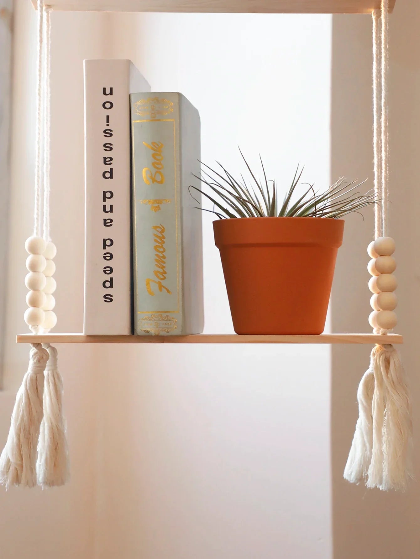 DecorBites™ Rustic Wooden Wall Shelf with Hanging Plant Storage