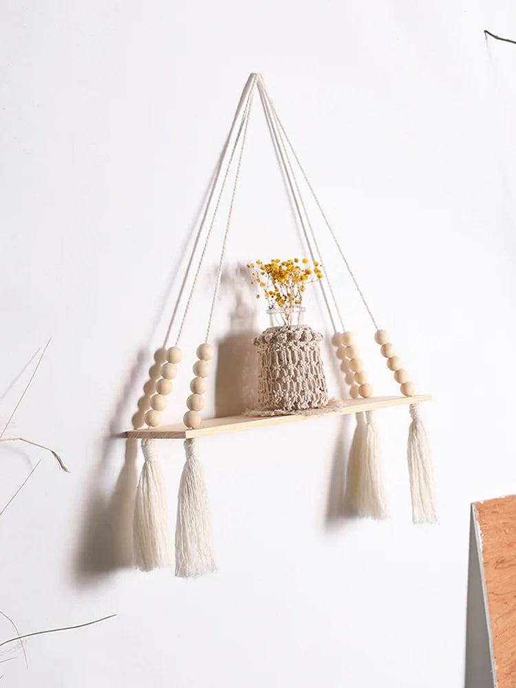 DecorBites™ Rustic Wooden Wall Shelf with Hanging Plant Storage