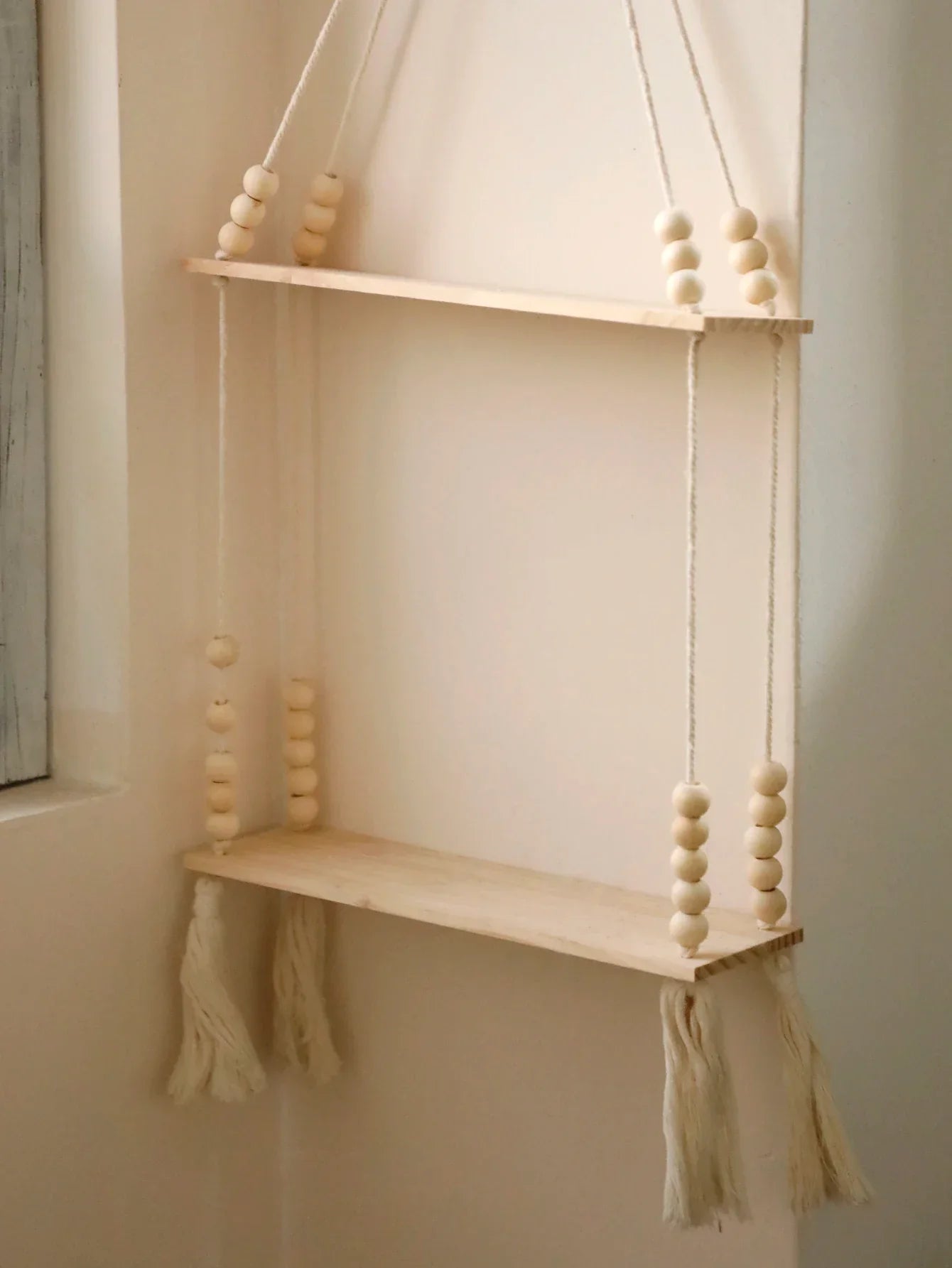 DecorBites™ Rustic Wooden Wall Shelf with Hanging Plant Storage