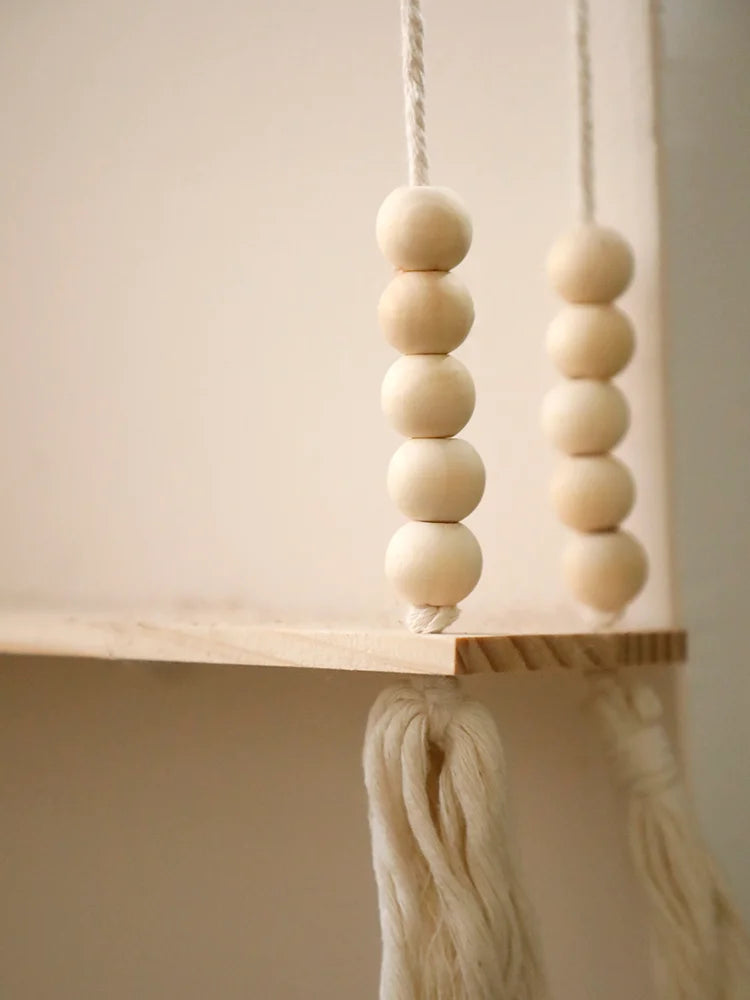 DecorBites™ Rustic Wooden Wall Shelf with Hanging Plant Storage