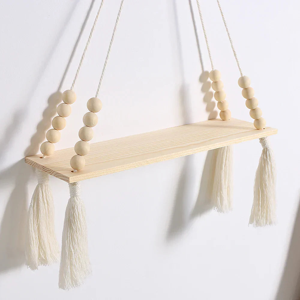 DecorBites™ Rustic Wooden Wall Shelf with Hanging Plant Storage