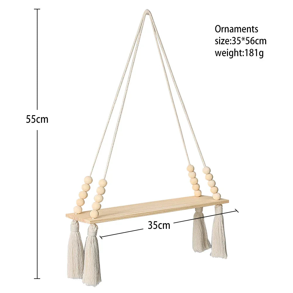 DecorBites™ Rustic Wooden Wall Shelf with Hanging Plant Storage