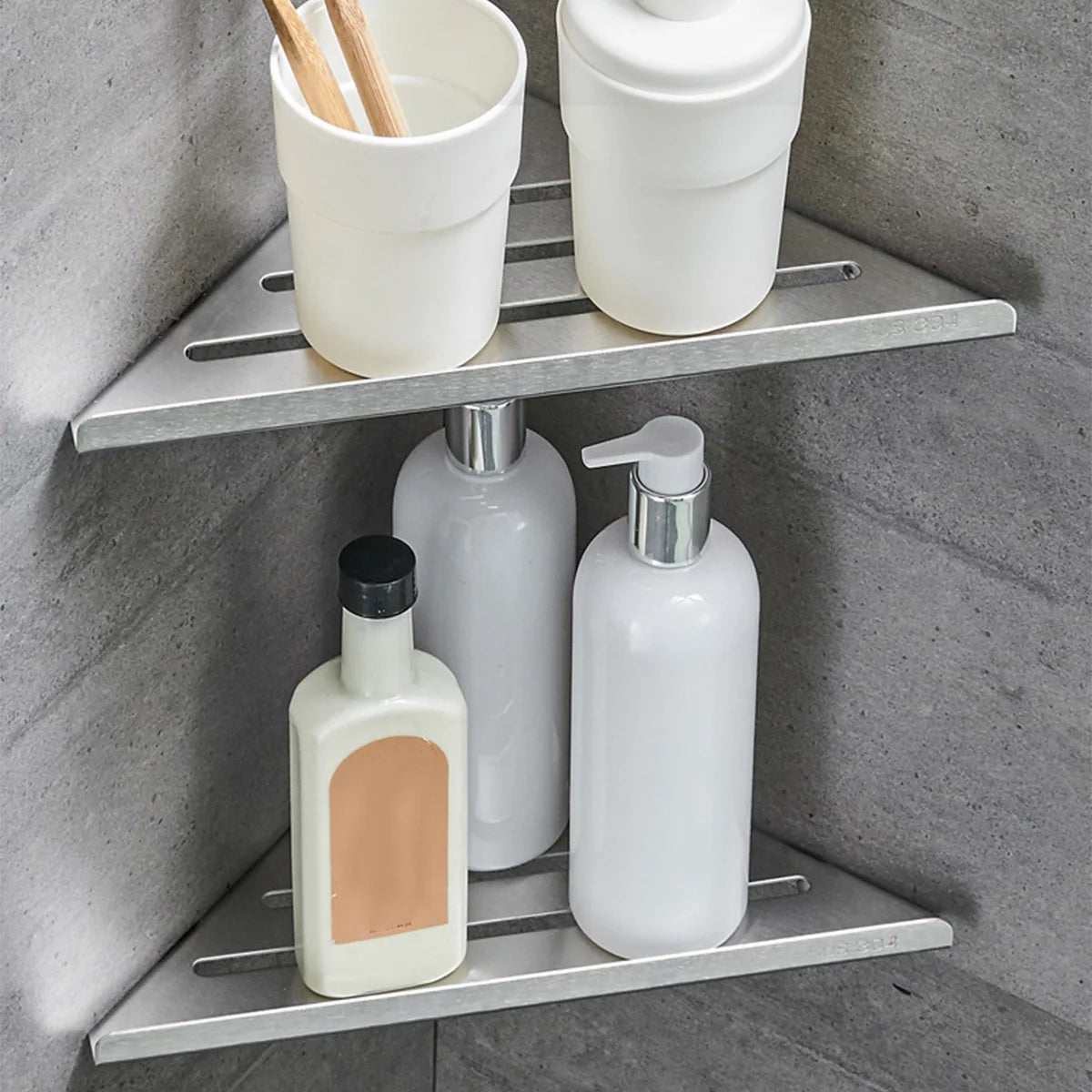 DecorBites™ Stainless Steel Corner Shower Shelf Organizer