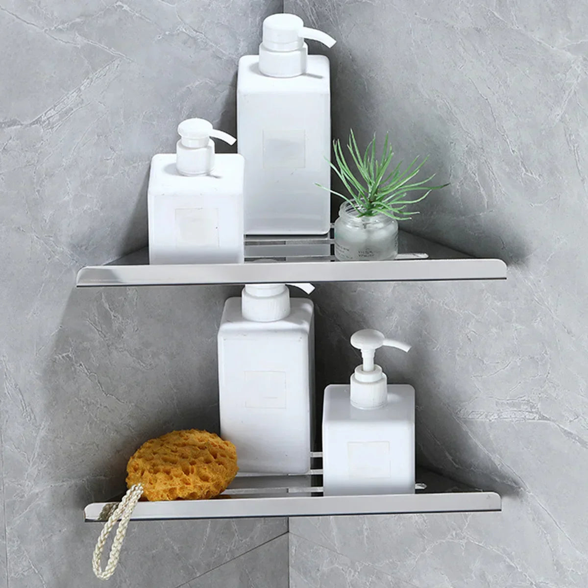 DecorBites™ Stainless Steel Corner Shower Shelf Organizer