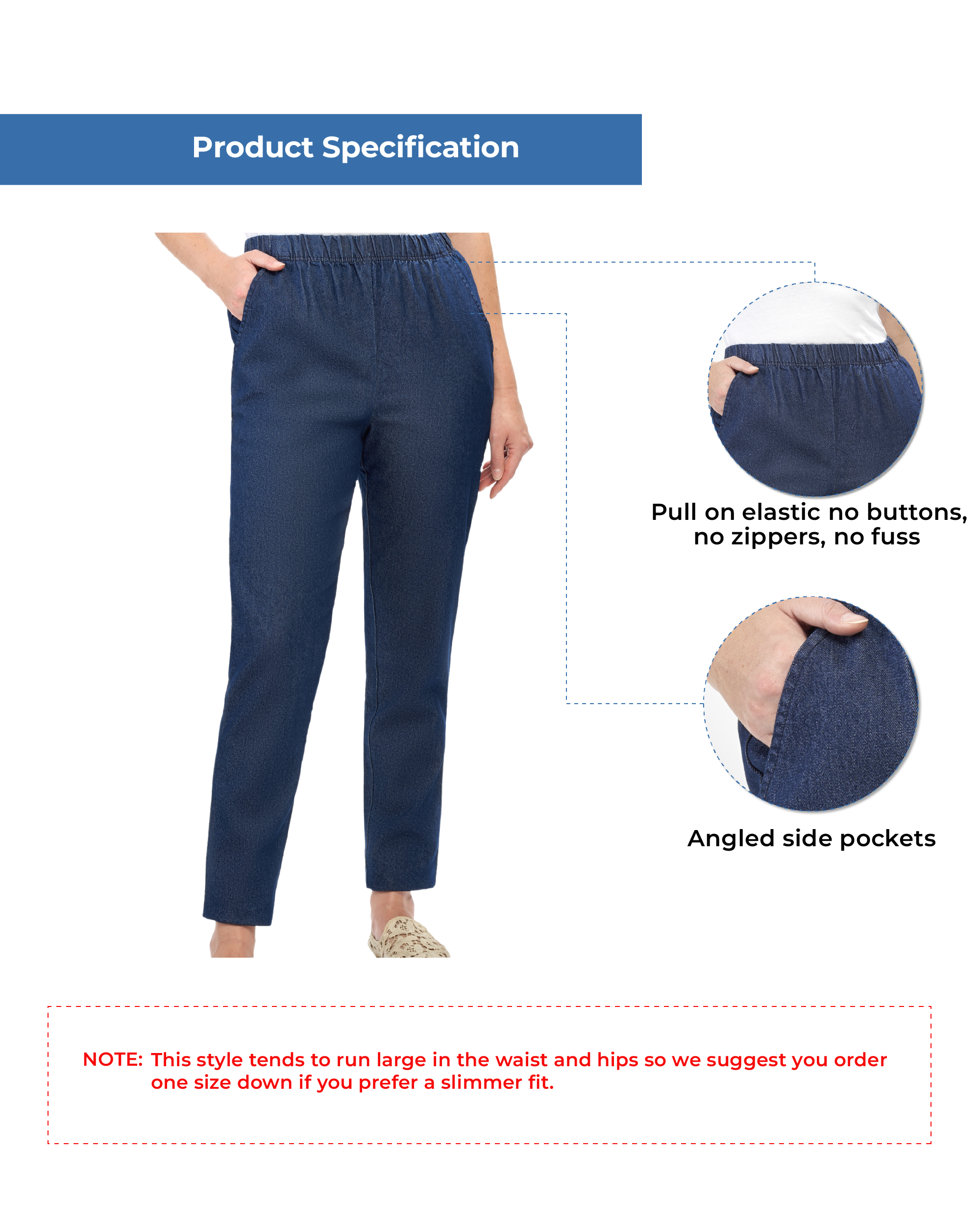 Women's Lightweight Pull-On Denim Jeans with Elastic Waist – Relaxed Fit Stretch Jeans for Casual Everyday Wear