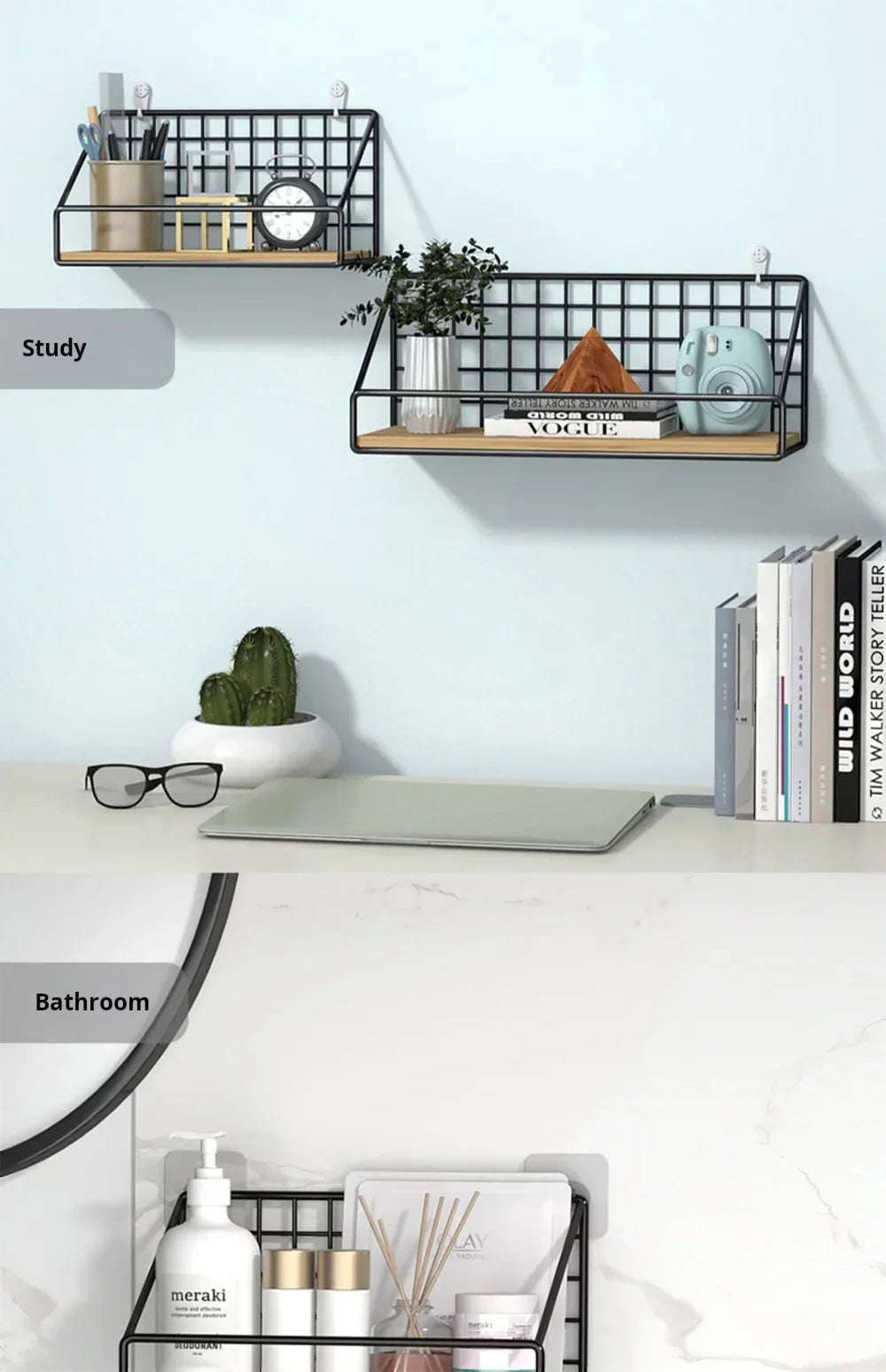 DecorBites™ Wall Mounted Storage Shelves and Baskets