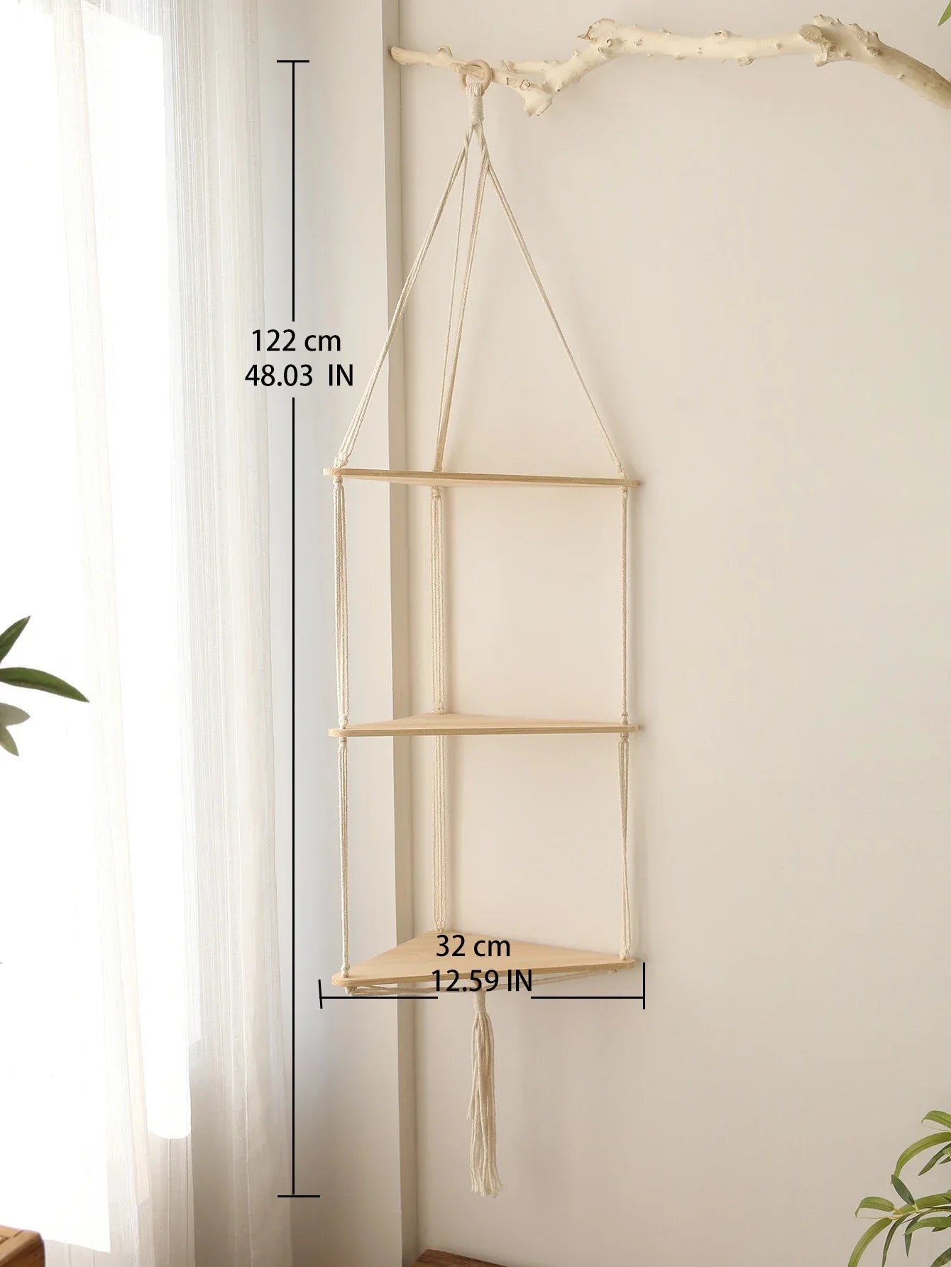 DecorBites™ Wooden Corner Shelf with Macrame - Boho Wall Decor
