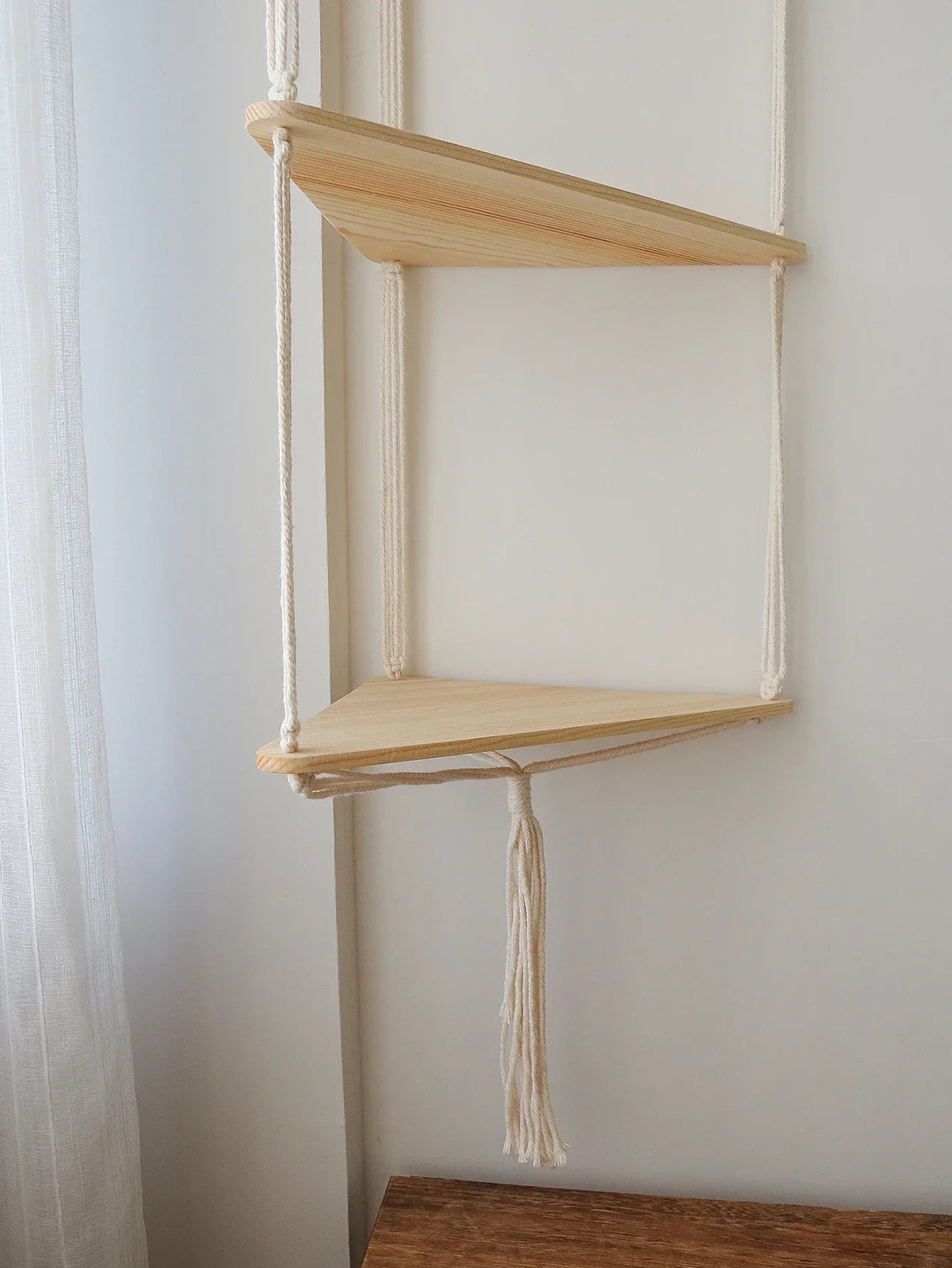 DecorBites™ Wooden Corner Shelf with Macrame - Boho Wall Decor