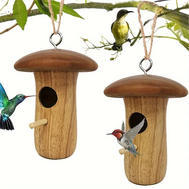 DecorBites™ Wooden Hanging Hummingbird House Feeder