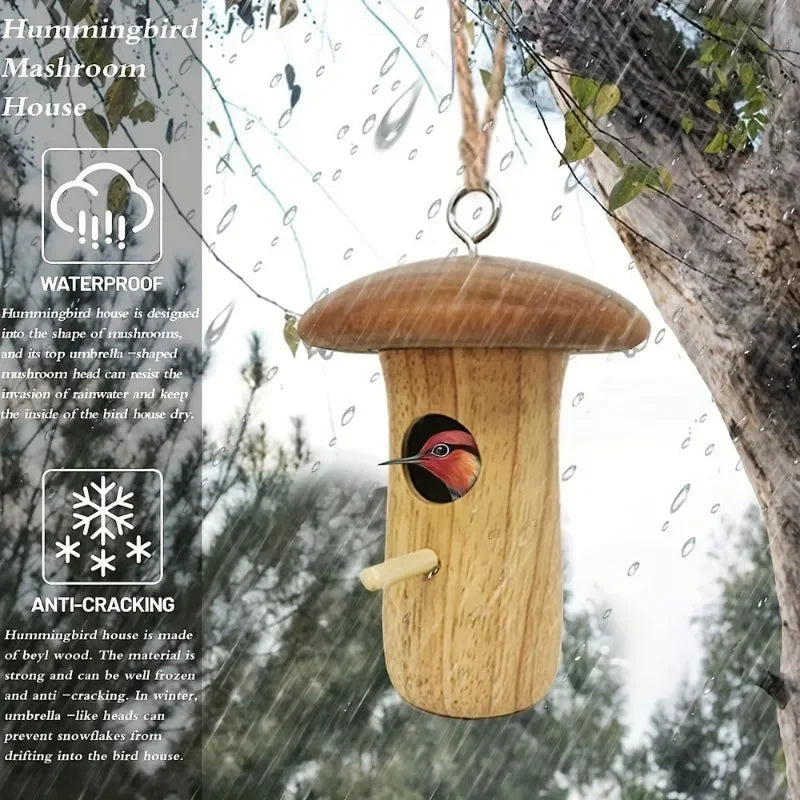 DecorBites™ Wooden Hanging Hummingbird House Feeder